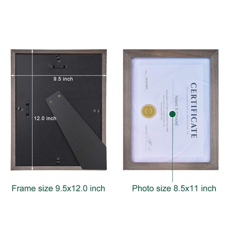 Emfogo Picture Frames 8.5 x 11 Certificate Frames Diploma Frame with Stand Rustic Wood Document Frames with High Definition Glass for Wall or Tabletop Display Set of 2 Weathered Grey - Image 5